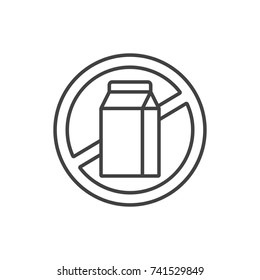 Dairy free product, no lactose food symbol, line icon. Milk pack on the forbidden sign.