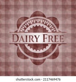 Dairy Free red seamless emblem with geometric pattern background. 