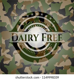 Dairy Free written on a camo texture