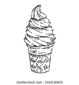 dairy ice cream sketch hand drawn vector summer ice food, gelato cream, scoop dessert, cold milk vintage black line illustration