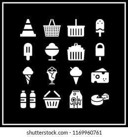 dairy icon. 16 dairy vector set. cheese, shopping basket, milk and ice cream icons for web and design about dairy theme
