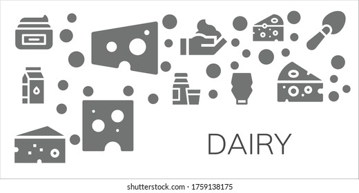 dairy icon set. 11 filled dairy icons. Included Cream, Cheese, Milk, Diary product, Mayonnaise, Scoop icons