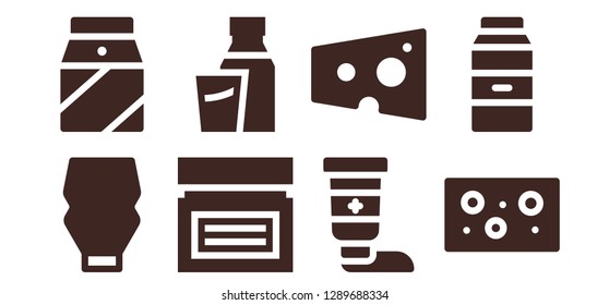  dairy icon set. 8 filled dairy icons. Simple modern icons about  - Mayonnaise, Milk, Cream, Cheese