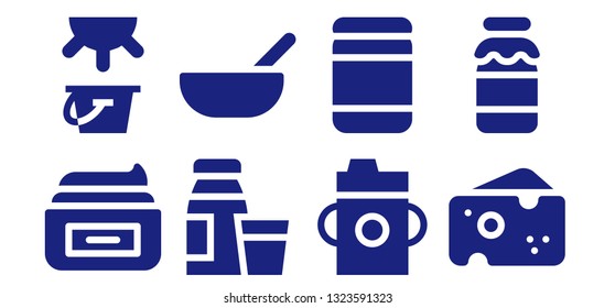 dairy icon set. 8 filled dairy icons.  Simple modern icons about  - Cream, Milk, Diary product, Baby food, Feeding bottle, Cheese