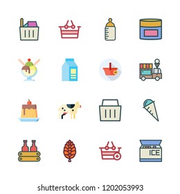 dairy icon set. vector set about cone, shopping basket, cow and cream icons set.