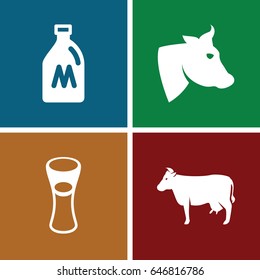 Dairy icons set. set of 4 dairy filled icons such as milk can, cow