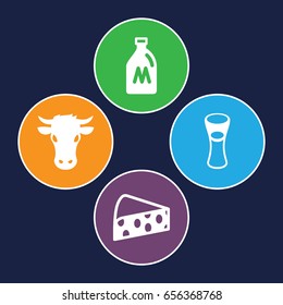 Dairy icons set. set of 4 dairy filled icons such as milk can, cow, milk glass