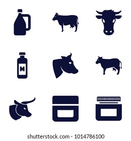 Dairy icons. set of 9 editable filled dairy icons such as cow, cream, milk can