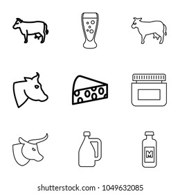 Dairy icons. set of 9 editable outline dairy icons such as cow, cheese, milk can, cream, milk