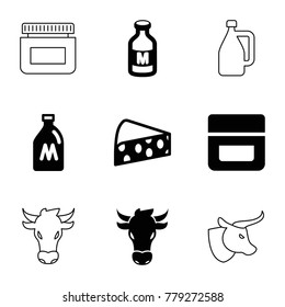 Dairy icons. set of 9 editable filled and outline dairy icons such as milk can, cream, milk, cheese