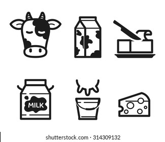 Dairy icons set, flat pictogram