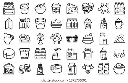 Dairy icons set. Outline set of dairy vector icons for web design isolated on white background