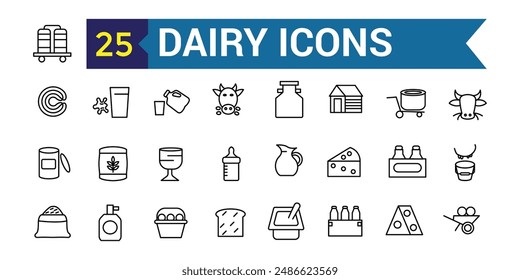 Dairy icons set. Outline set of dairy vector icons for ui design. Outline icon collection. Editable stroke.