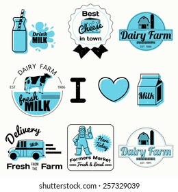 dairy label elements,vintage badges collection with texture