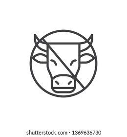 Dairy or lactose free sign line icon. linear style sign for mobile concept and web design. Cow head in prohibition circle outline vector icon. Symbol, logo illustration. Pixel perfect vector graphics
