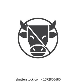 Dairy or lactose free sign vector icon. filled flat sign for mobile concept and web design. Cow head in prohibition circle glyph icon. Symbol, logo illustration. Pixel perfect vector graphics