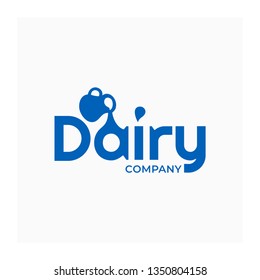 Dairy logo with jug. Blue icon for milk company.  Vector lactic template with illustration of jug and drop