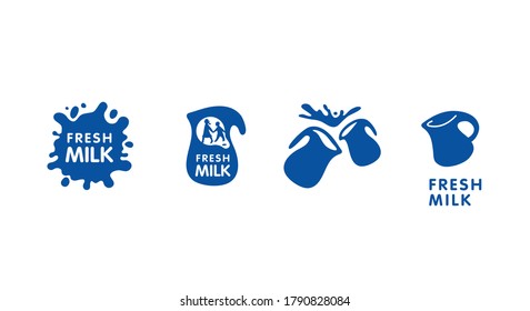 Dairy logo. Milk symbol set. Milk organic logo collection with different ideas and shapes. Food and drink sign elements.