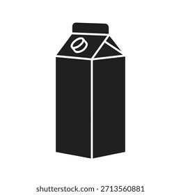Milchkartonschachtel massiv schwarz Vektorsymbol einzeln weiß Hintergrund frisch gesundes Frühstück Kalziumgetränk Behälter Verpackung Flüssigkeit Bio-Lebensmittel-Symbol Lebensmittelgeschäft