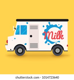 Dairy milk delivery service. Local delivery van.Flat design modern vector illustration concept.