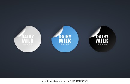 Dairy Milk icon. Sticker set. Discount vector. Dairy milk labels set. Black, red and white round circle tags. Sale tags badges template. Discount promotion. Vector illustration. EPS10