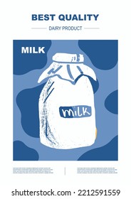 Dairy milk product. Abstract Vector Packaging Design Layouts Bundle. Modern Typography Banners with cow pattern. Hand Drawn vector.