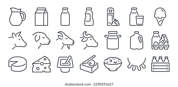 Dairy and milk products editable stroke outline icons set isolated on white background flat vector illustration. Pixel perfect. 64 x 64.