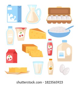 Dairy milk products food isolated set. Vector flat graphic design cartoon illustration