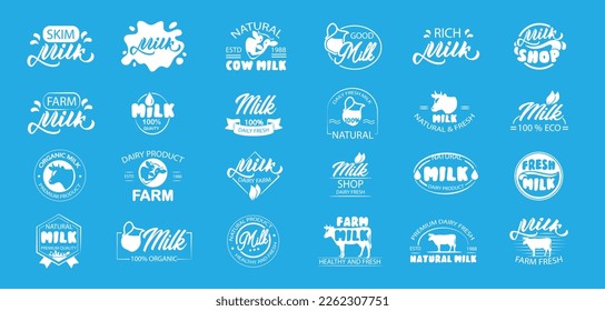 Dairy and milk products labels set. Vector illustration