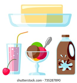 Dairy milk products organic drink bottle healthy yogurt cream nutrition farm calcium breakfast vector illustration.