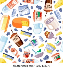 dairy pattern. milk yoghurt cheese ice cream. Vector seamless background with dairy products