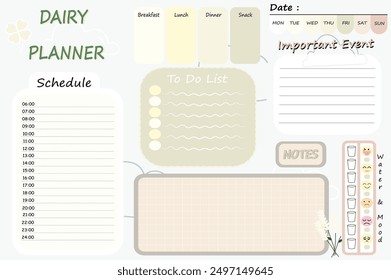 Dairy planner for note or schudule