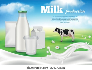 Dairy poster. Milk products ads placard decent vector template