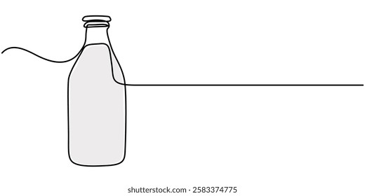 Dairy Product Continuous Line Editable Stroke Line, Milk Bottle Neon Continuous Line Icon, Vector illustration of milk isolated on white background for kids coloring activity worksheet workbook.