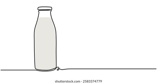 Dairy Product Continuous Line Editable Stroke Line, Milk Bottle Neon Continuous Line Icon, Vector illustration of milk isolated on white background for kids coloring activity worksheet workbook.