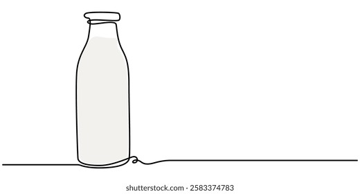 Dairy Product Continuous Line Editable Stroke Line, Milk Bottle Neon Continuous Line Icon, Vector illustration of milk isolated on white background for kids coloring activity worksheet workbook.