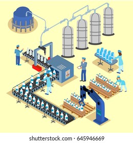 Dairy Product Delivery Stages Milk Can Processing. 3d Web Isometric Infographic Concept Farm Factory. Isometric Vector Milk Icon