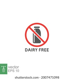 Dairy product free icon. Dietary Lactose, Vegan Food label Contain. Milk allergen Intolerance for web and mobile concept. glyph Symbol pictogram. Vector illustration design on white background EPS 10