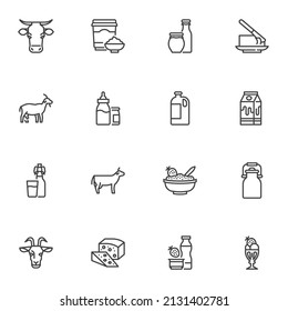 Dairy product line icons set, outline vector symbol collection, linear style pictogram pack. Signs, logo illustration. Set includes icons as cottage cheese, sour cream, milk bottle, yoghurt, ice cream