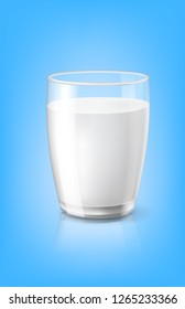 dairy product milk in a glass transparent realistic vector illustration