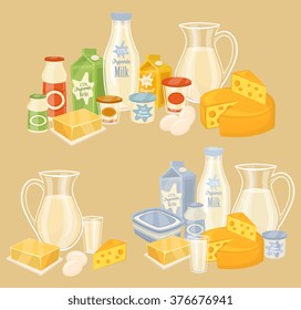 Dairy product milk vector icon collection in cartoon style.