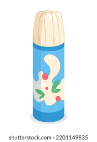 Dairy product. Sticker or icon with delicious whipped cream for desserts. Organic sweet ingredient. Design element for advertising posters. Cartoon flat vector collection isolated on white background