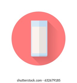 Dairy product vector. Flat design. Glass with fresh milk. Healthy food. Natural nutrition. Illustration for diet concepts, farm husbandry, milk production, grocery store ad. On white background