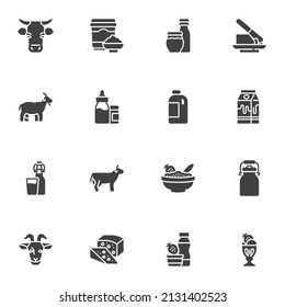 Dairy product vector icons set, modern solid symbol collection, filled style pictogram pack. Signs, logo illustration. Set includes icons as cottage cheese, sour cream, milk bottle, yoghurt, ice cream