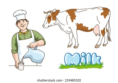 dairy production.  hand drawn illustrations. vector