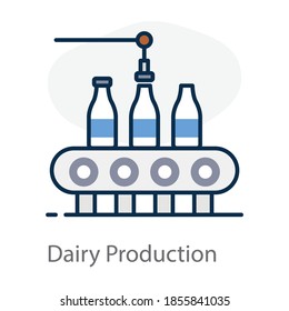 Proceso de producción lechera, manejo de materiales icono plano 