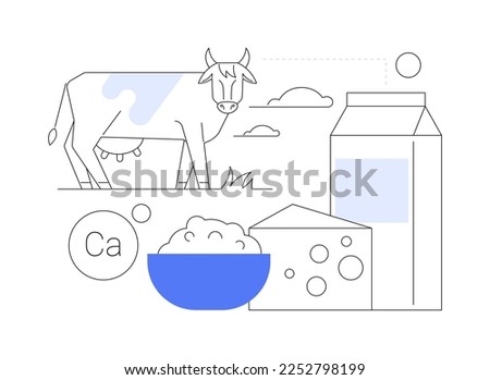 Dairy products abstract concept vector illustration. Milk based nutrition, dairy products production, fermented milk, domestic animal, food processing, calcium content abstract metaphor.