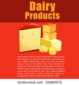 Dairy products with cheese and text illustration
