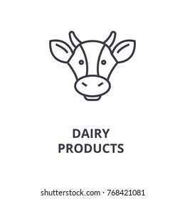 dairy products, cow head line icon, outline sign, linear symbol, vector, flat illustration