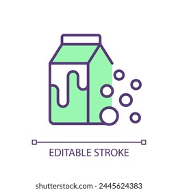 Dairy products fermentation green RGB color icon. Pasteurized milk package. Probiotic microorganisms, food security. Isolated vector illustration. Simple filled line drawing. Editable stroke